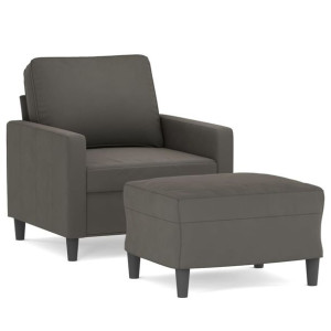 Fotel z podnóżkiem, ciemnoszary, 60 cm, obity aksamit