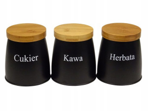 Pojemniki Kuchenne Stal Bambus Kawa Herbata Cukier