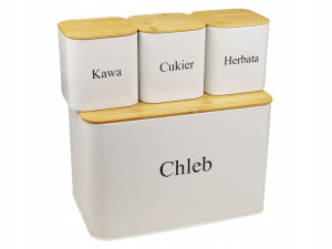 Chlebak Bambus Pojemniki Zestaw Chleb Cukier Kawa