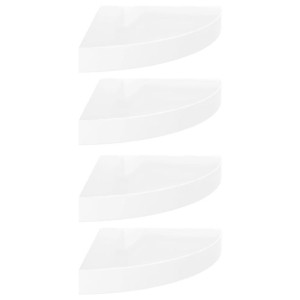 Narożne półki ścienne, 4 szt., połysk, białe, 25x25x3,8 cm, MDF