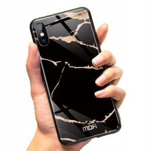 Mofi Glass Back Cover Pocophone Black Marbled