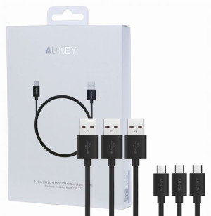 Aukey CB-D10 3 x KABEL Micro USB 1,2m QC 3.0 BL