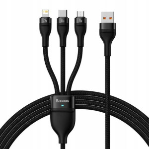 Baseus Flash Series II kabel 3w1 66W 1,2m czarny