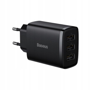 Baseus Compact Ładowarka 17W 3xUSB Czarna CCXJ