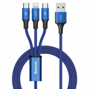 Baseus Rapid kabel 3w1 USB 3A 1,2m Niebieski