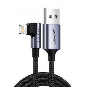 Ugreen kabel kątowy Lightning MFI 1m 2,4A Czarny