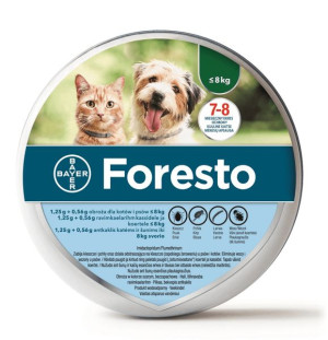 BAYER OBROŻA FORESTO 1,25g + 0,56g przeciw pchłom i kleszczom pies kot do 8