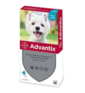 BAYER ADVANTIX SPOT ON roztwór na pchły i kleszcze 4x1,0ml pies 4-10kg