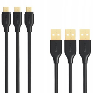Aukey CB-MD3 Zestaw 3 kabli Micro 1x2m 2x1m Czarne