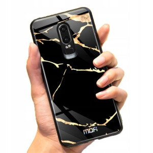 Mofi Glass Back Cover Oneplus 6T Black Marbled