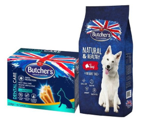 Butcher's Natural&Healthy Dog Dry z Wołowiną 15 kg + Butcher's Dental Care