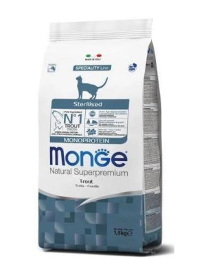 MONGE Monoprotein Cat Sterilised dla kota z pstrągiem, 400 g  - sucha karma