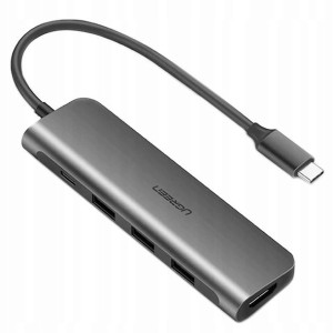 Adapter UGREEN 5w1 USB-C do HDMI 4K, 3x USB 3.0, T
