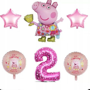 Balony na 2 drugie urodziny Świnka Peppa zestaw 6