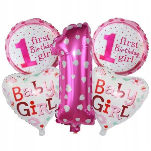 Balony na roczek pierwsze urodziny zestaw różowy 1