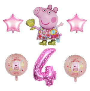 Balony świnka Peppa na 4 czwarte urodziny zestaw