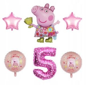 Balony Świnka Peppa na 5 piąte urodziny cyfra 5
