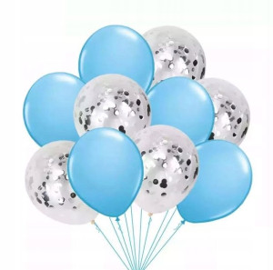Balony z konfetti niebieskie zestaw urodziny