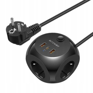 Ładowarka sieciowa z 3 gniazdami AC, 2x USB, 1x US