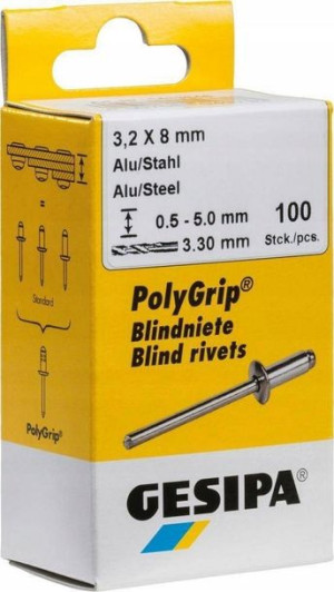 Nit jednostronnie zamykany - minipak, aluminium/stal standard, łeb płasko-o