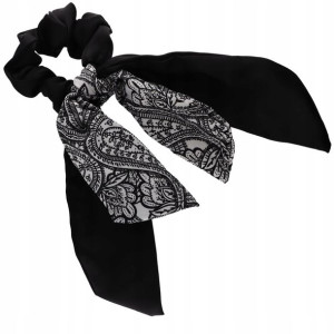 Gumka do włosów ze wstążką SCRUNCHIE czarna mocna