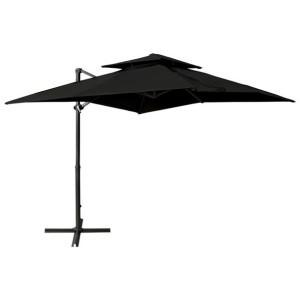 Parasol wiszący z podwójną czaszą, 250x250 cm, czarny