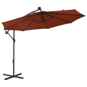 Parasol wiszący z LED i stalowym słupkiem, terakota