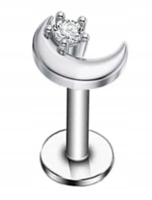 Labret Kolczyk do Ucha Księżyc Z Cyrkonią 1,2/8 mm