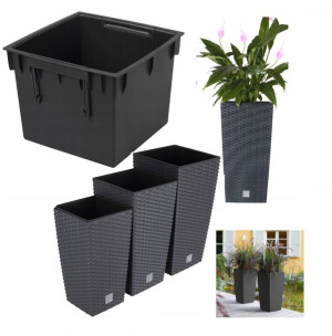 Doniczka Rattan Donica Antracyt + Wkład Zestaw 3x