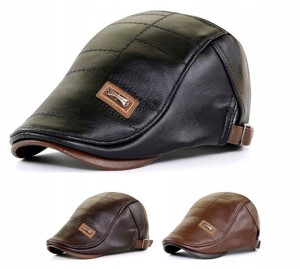 Modny beret Czapka Zimowa Męska Ciepła skóra
