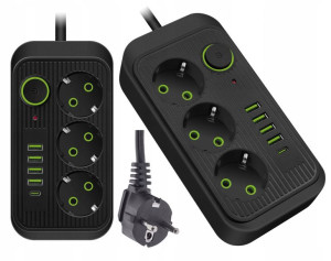 Przedłużacz Listwa Zasilająca Usb X4 +3 Gniazda 2m