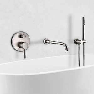 Nowość! Kran Bateria WANNOWA OKRĄGŁA z wylewką 26cm | SZCZOTKOWANY CHROM