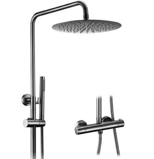 Nowość! Bateria PRYSZNICOWA TERMOSTAT deszczownica 20cm SZCZOTKOWANY CHROM