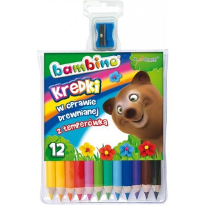 Kredki BAMBINO 12 kolorów z glinki kaolinowej + temperówka St.Majewski