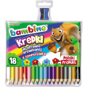 Kredki  BAMBINO 18 kolorów z glinki kaolinowej + temperówka St.Majewski