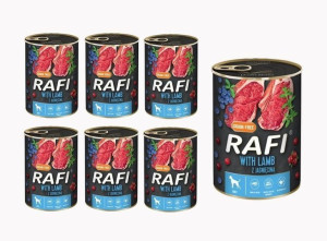Rafi Mokra karma dla psa Jagnięcina, Borówki i Żurawina 24x400g