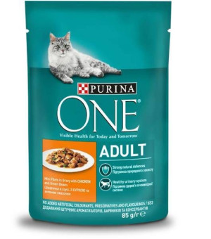 PURINA ONE ADULT Kurczak Zielona Fasolka w Sosie, 85g - mokra karma dla kot