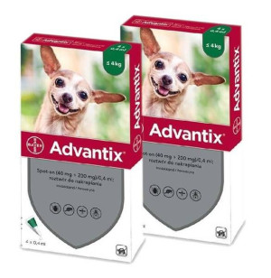 Bayer Advantix Spot On roztwór na pchły i kleszcze 2 x (4x0,4ml) pies do 4k