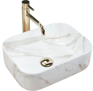 Umywalka Ceramiczna Nablatowa Rea Mini Shiny Aiax Motyw Marmuru
