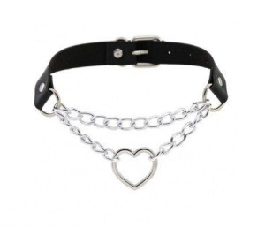 Metal Heart Collar Black Fetish Love 33-0082