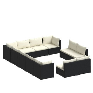 12-cz. zestaw mebli do ogrodu, z poduszkami, rattan PE, czarny