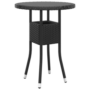 Stolik ogrodowy, Ø60x75 cm, szkło hartowane i rattan PE, czarny