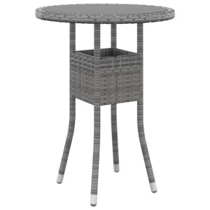Stolik ogrodowy, Ø60x75 cm, szkło hartowane i rattan PE, szary