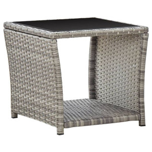 Stolik kawowy, szary, 45x45x40 cm, rattan PE i szkło