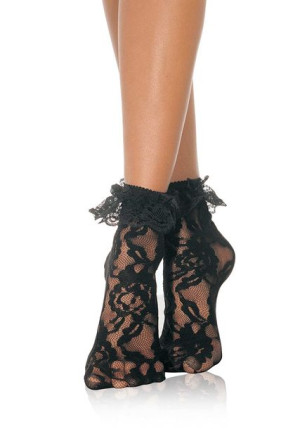 Bielizna-lace Anklet With Ruffle Black Os