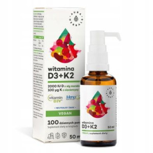 Witamina D3 2000 IU + K2 Vegan, 50 ml Aura Herbals