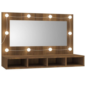 Szafka z lustrem i LED, brązowy dąb, 90x31,5x62 cm