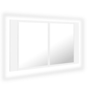 Szafka łazienkowa z lustrem i LED, biała, 80x12x45 cm