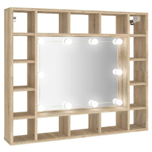Szafka z lustrem i oświetleniem LED, dąb sonoma, 91x15x76,5 cm