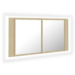 Szafka łazienkowa z lustrem i LED, dąb sonoma, 90x12x45 cm